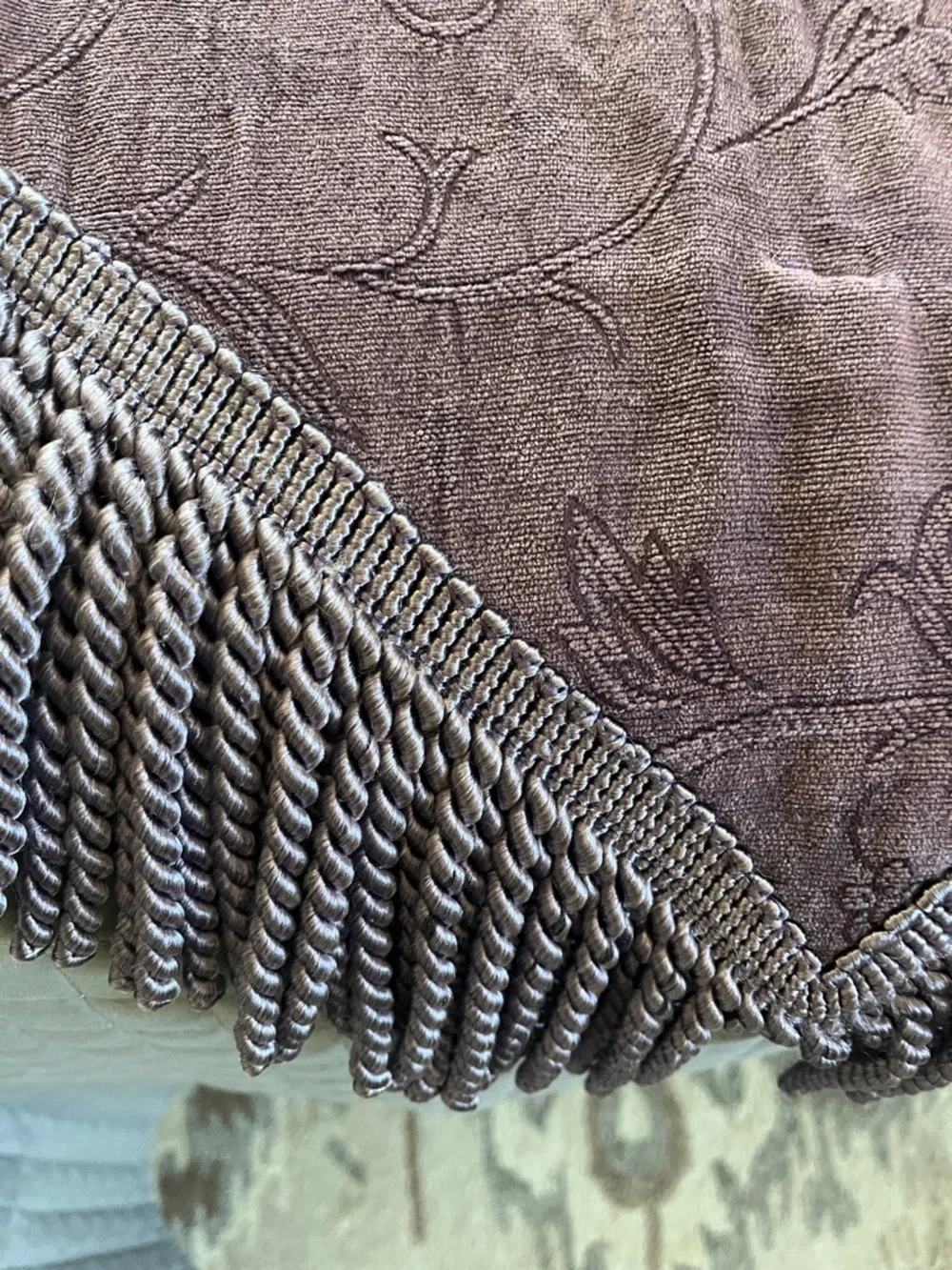 Mauve Floral Velvet Table Runner with Twisted Fringe